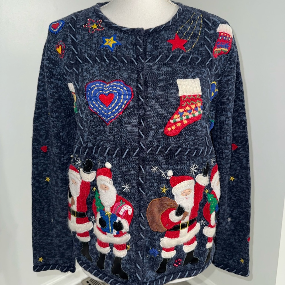 Designers Originals Studio Santa Christmas Cardigan Sweater Navy‎ Women’s XL